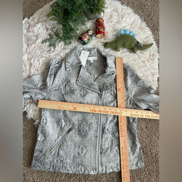 Adyson Parker NWT White Grey Snake Skin Print Zip Up Stretch Moto Jacket Sz M - Picture 5 of 10